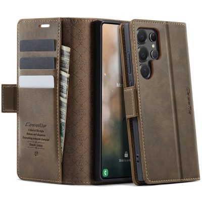 CASEME For Samsung Galaxy S22 Ultra Case RFID Blocking Wallet Calf Texture Vegan Leather Flip Cover