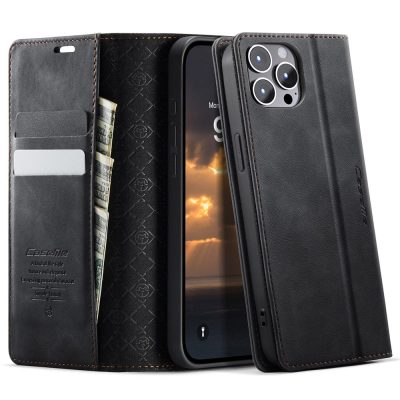 CASEME For iPhone 12 Pro / iPhone 12 Case RFID Blocking Wallet Calf Texture Vegan Leather Flip Cover