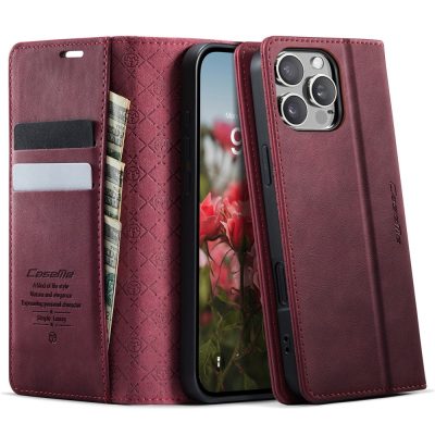 CASEME For iPhone 16 Pro Case RFID Blocking Wallet Calf Texture Vegan Leather Flip Cover