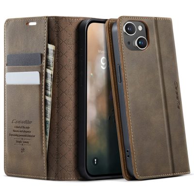CASEME For iPhone 14 Plus Case RFID Blocking Wallet Calf Texture Vegan Leather Flip Cover