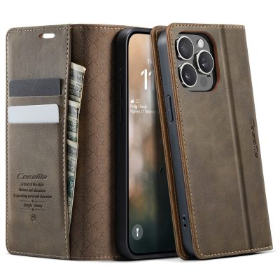 CASEME For iPhone 14 Pro Max Case RFID Blocking Wallet Calf Texture Vegan Leather Flip Cover