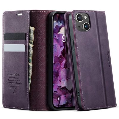 CASEME For iPhone 15 Plus Case RFID Blocking Wallet Calf Texture Vegan Leather Flip Cover