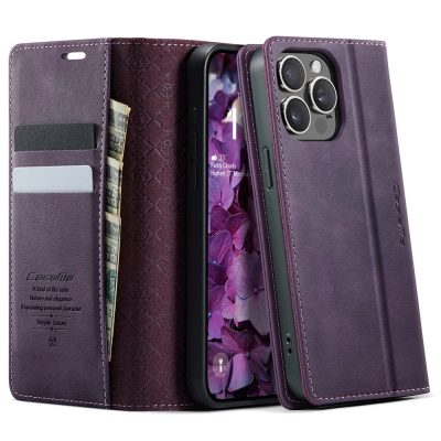 CASEME For iPhone 15 Pro Max Case RFID Blocking Wallet Calf Texture Vegan Leather Flip Cover
