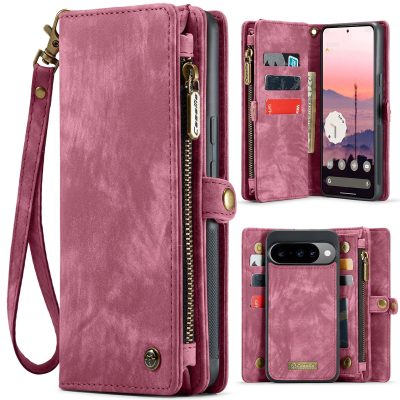 CASEME For Google Pixel 10 / Pixel 10 Pro Case 2-in-1 Detachable Magnetic Zipper Wallet Vegan Leather Flip Cover With Strap