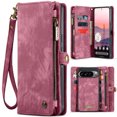 CASEME For Google Pixel 10 Pro XL Case 2-in-1 Detachable Magnetic Zipper Wallet Vegan Leather Flip Cover With Strap