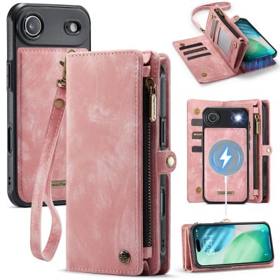 CASEME For iPhone Air Case 2-in-1 Detachable Magnetic Zipper Wallet Vegan Leather Flip Cover With Strap