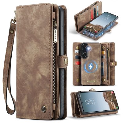CASEME For Samsung Galaxy A37 Case 2-in-1 Detachable Magnetic Zipper Wallet Vegan Leather Flip Cover With Strap