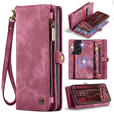 CASEME For Samsung Galaxy A57 Case 2-in-1 Detachable Magnetic Zipper Wallet Vegan Leather Flip Cover With Strap