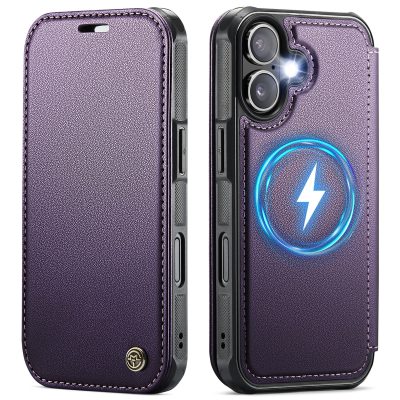 CASEME For iPhone 16 Case RFID Blocking Wallet Vegan Leather Shockproof Anti-slip Flip Cover with Magnetic Support