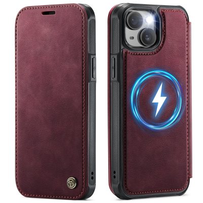 CASEME For iPhone 14 Case RFID Blocking Wallet Vegan Leather Shockproof Anti-slip Flip Cover with Magnetic Support