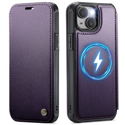 CASEME For iPhone 15 Case RFID Blocking Wallet Vegan Leather Shockproof Anti-slip Flip Cover with Magnetic Support