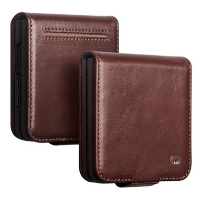 QIALINO For Samsung Galaxy Z Flip8 Case Oil-Waxed Genuine Leather Flip Phone Cover With Card Slot