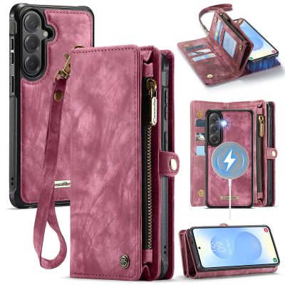 CASEME For Samsung Galaxy S26 Case 2-in-1 Detachable Magnetic Zipper Wallet Vegan Leather Flip Cover With Strap