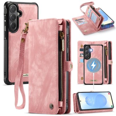 CASEME For Samsung Galaxy S26+ Case 2-in-1 Detachable Magnetic Zipper Wallet Vegan Leather Flip Cover With Strap