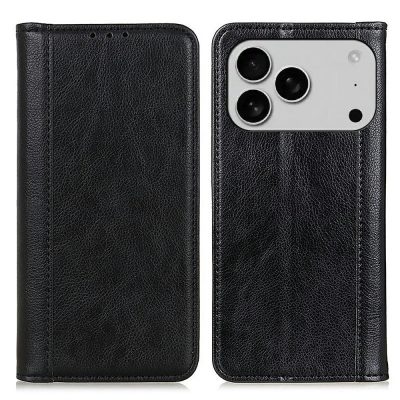 Split Leather Litchi Texture Case For iPhone 18 Pro Max Stand Wallet Flip Phone Cover