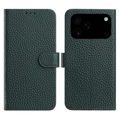 Flip Case For iPhone 18 Pro Max Wallet Stand Litchi Texture Genuine Leather Phone Cover