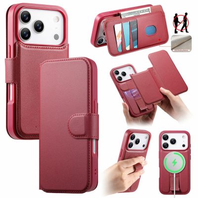 CASENEO For iPhone 18 Pro Case RFID Blocking Wallet Detachable Leather Phone Cover with Wristband | Compatible with MagSafe