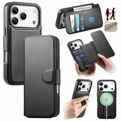 CASENEO For iPhone 18 Pro Max Case RFID Blocking Wallet Detachable Leather Phone Cover with Wristband | Compatible with MagSafe