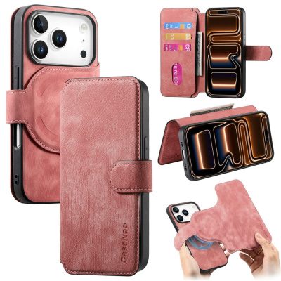 CASENEO MW-03 For iPhone 18 Pro Max Case 2-in-1 Magnetic Detachable Wallet Vegan Leather Phone Cover