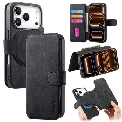 CASENEO MW-03 For iPhone 18 Pro Case with Detachable Magnetic Wallet Vegan Leather TPU Phone Cover