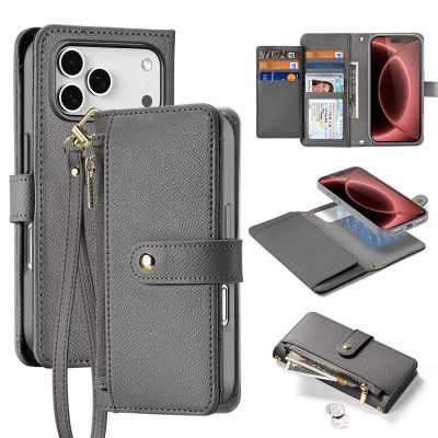 DUX DUCIS Lawa Series For iPhone 18 Pro Max Case Genuine Cowhide Leather 2-in-1 Magnetic Detachable Zipper Wallet Flip Phone Cover