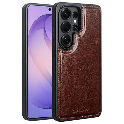 QIALINO For Samsung Galaxy S26 Ultra Case Genuine Cow Leather TPU Shockproof Frame Phone Cover