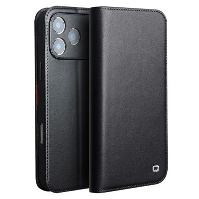 QIALINO For iPhone 18 Pro Max Case Matte Genuine Leather Stand Wallet Flip Phone Cover