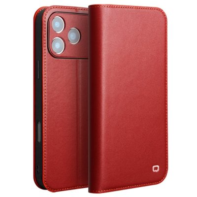 QIALINO For iPhone 18 Pro Case Matte Genuine Cowhide Leather Stand Wallet Flip Phone Cover