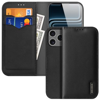 DUX DUCIS Hivo Series For iPhone 18 Pro Case Genuine Cowhide Leather RFID Blocking Wallet Stand Flip Phone Cover