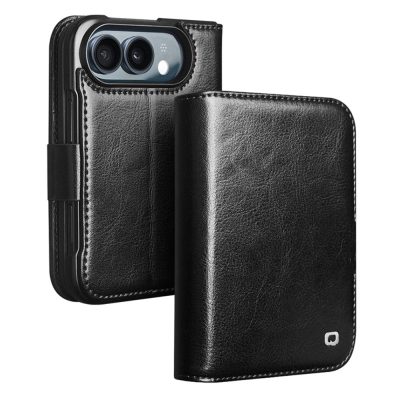 QIALINO For iPhone Duo Case Waxy Genuine Leather Stand Wallet Phone Cover