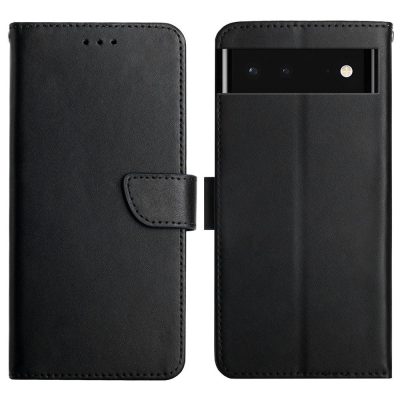 Wallet Case For Google Pixel 6 Nappa Texture Genuine Leather Flip Phone Cover With Magnetic Closure