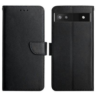 Wallet Case For Google Pixel 6A Nappa Texture Genuine Leather Flip Phone Cover With Magnetic Closure