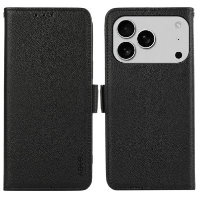 ABEEL For iPhone 18 Pro Case Litchi Texture Vegan Leather RFID Blocking Phone Cover