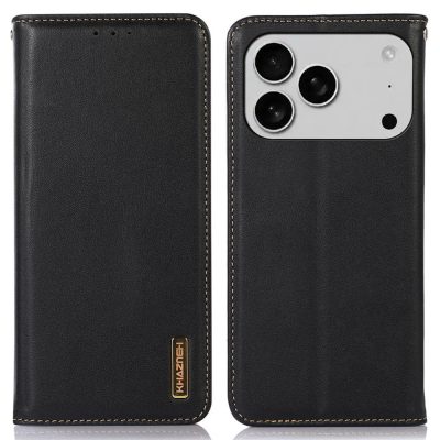 KHAZNEH For iPhone 18 Pro Case Nappa Texture Genuine Cow Leather Wallet Flip Phone Cover