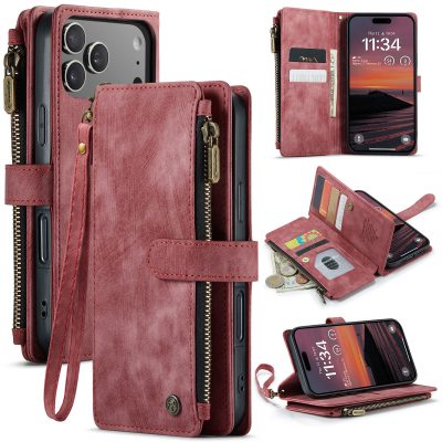 CASEME For iPhone 18 Pro Case Zipper Wallet Fur Vegan Leather Flip Cover with Strap