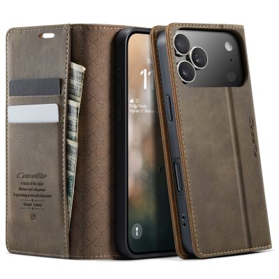 CASEME For iPhone 18 Pro Case RFID Blocking Card Holder Calf Texture Leather Flip Cover