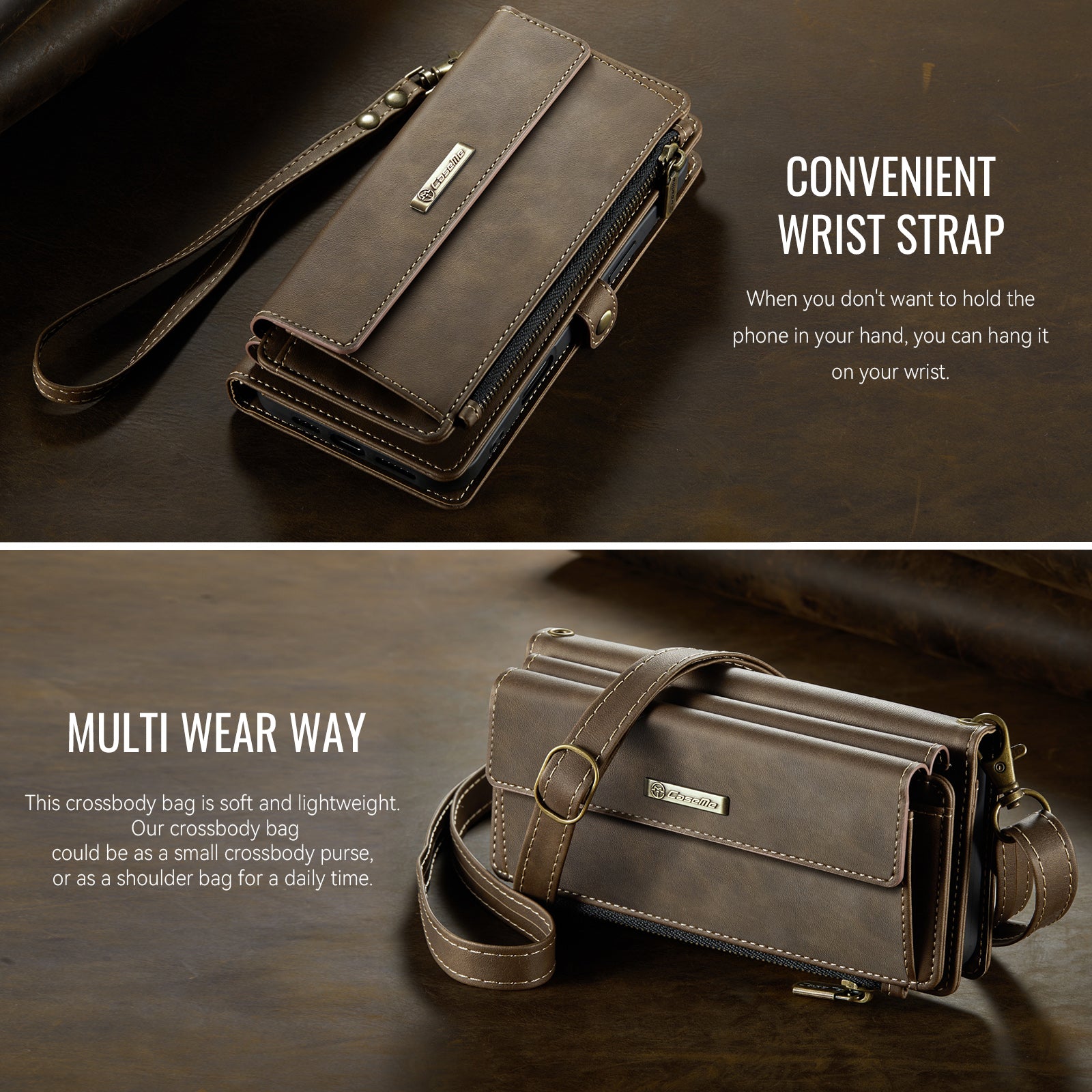 CASEME For iPhone 18 Pro Case RFID Blocking Zipper Wallet Stand Retro Vegan Leather Cover with Strap - Image 11