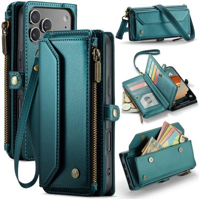 CASEME For iPhone 18 Pro Max Case Zipper Wallet Leather Flip Phone Cover with Straps