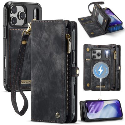 CASEME For iPhone 18 Pro Max Case 2-in-1 Magnetic Detachable Wallet and Strap Leather Flip Phone Cover