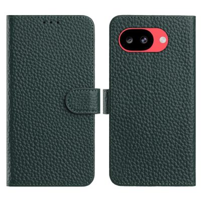 Wallet Case For Google Pixel 10A Litchi Texture Genuine Cow Leather Flip Phone Cover