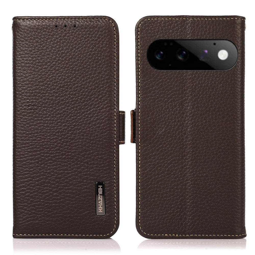 KHAZNEH For Google Pixel 11 / Pixel 11 Pro Case Litchi Texture Genuine Cow Leather Cover RFID Blocking Wallet