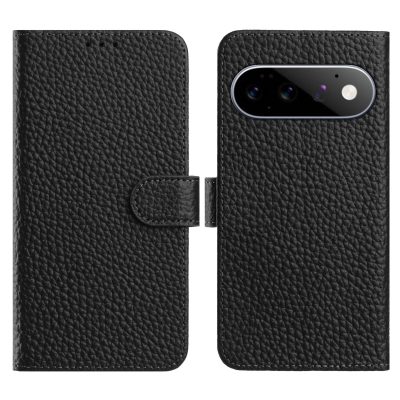 Wallet Case For Google Pixel 11 Pro XL Litchi Texture Genuine Cow Leather Flip Phone Cover