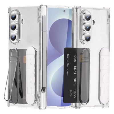 For Samsung Galaxy Z Fold8 Ultra Case Card Slot Kickstand Wristband Hard PC Phone Cover with Tempered Glass Film / Stylus