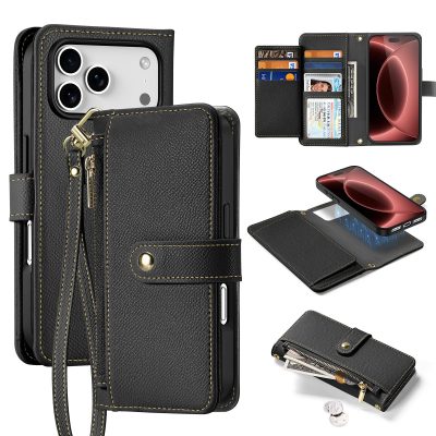 DUX DUCIS Lawa Series For iPhone 18 Pro Case 2-in-1 Detachable Magnetic Cowhide Leather Cover With Zipper Wallet