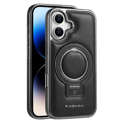 RMBMAX For iPhone 17 Case Electroplated Kickstand PU Leather TPU Phone Cover | Compatible with MagSafe