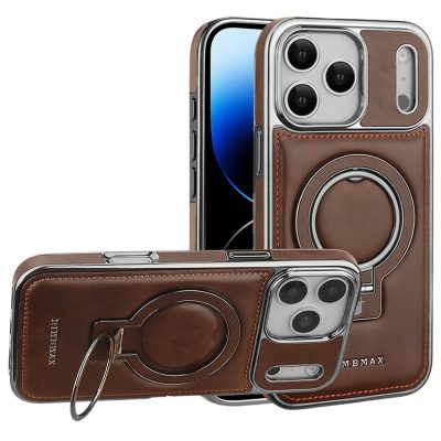 RMBMAX For iPhone 17 Pro Case Electroplated Kickstand PU Leather TPU Phone Cover | Compatible with MagSafe