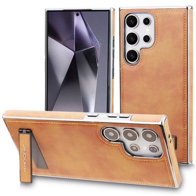 JINDUKA For Samsung Galaxy S25 Ultra Case Kickstand Leather Coated PC TPU Phone Cover