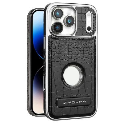 JINDUKA For iPhone 18 Pro Max Case Kickstand Crocodile Texture Leather Phone Back Cover | Compatible with MagSafe