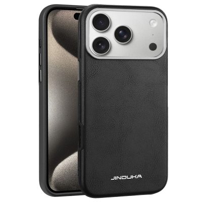 JINDUKA For iPhone 18 Pro Case Metal Lens Frame Leather Coated TPU-PC Phone Cover | Compatible with MagSafe