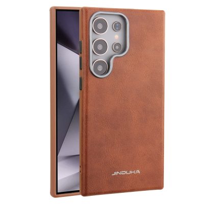 JINDUKA For Samsung Galaxy S25 Ultra Case Metal Lens Frame Leather Coated TPU-PC Magnetic Phone Cover